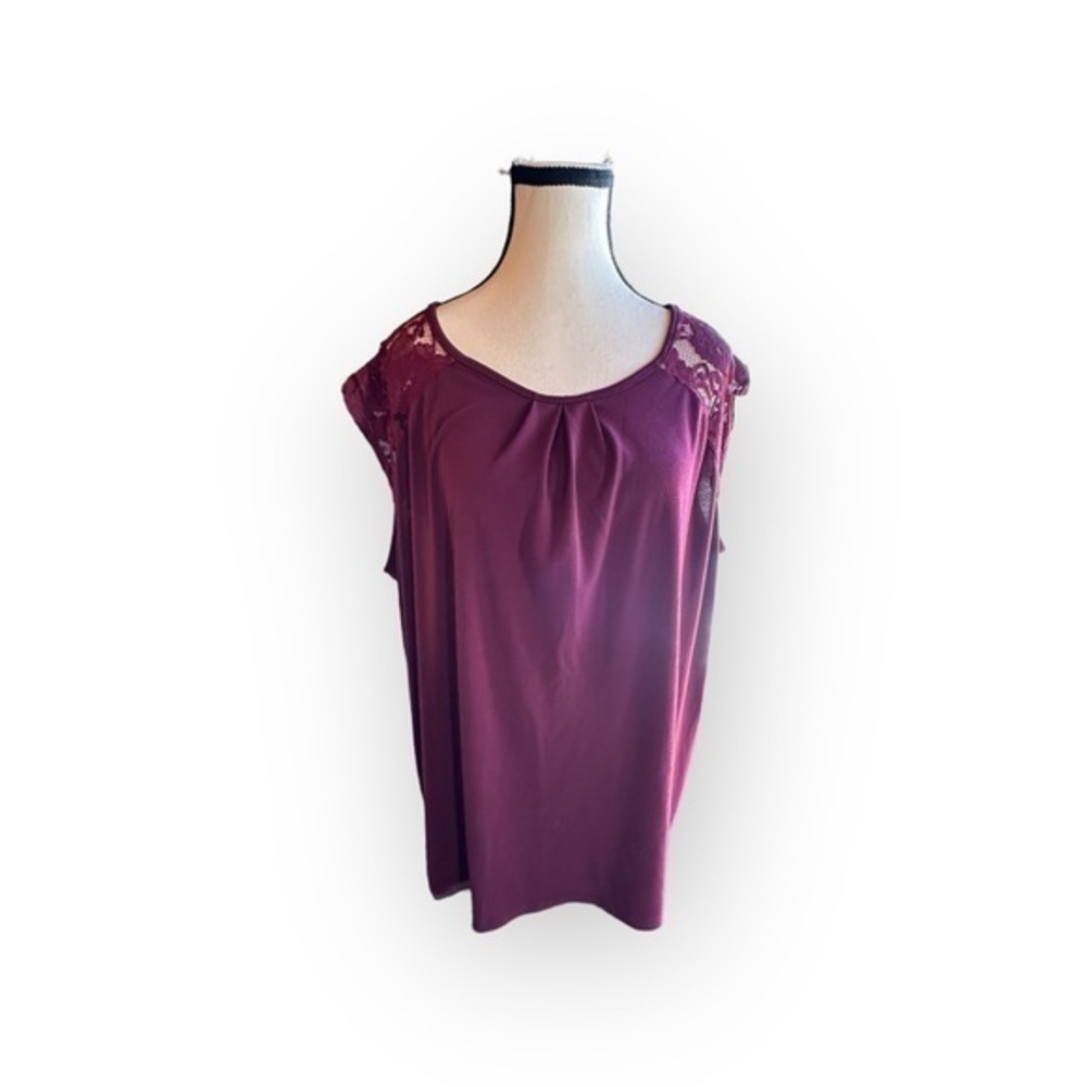 Women’s Reitmans 2X Deep Red Merlot Pleated Bust Lace Sleeve Top 18 20